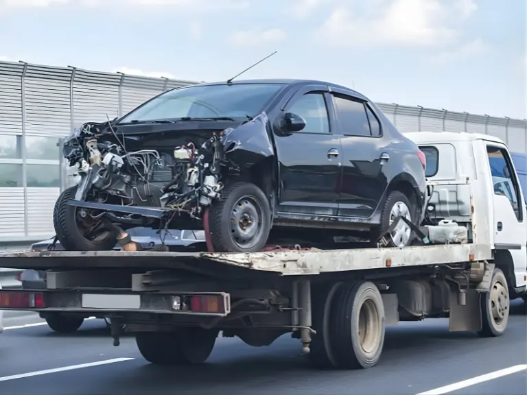 wrecker transports broken car